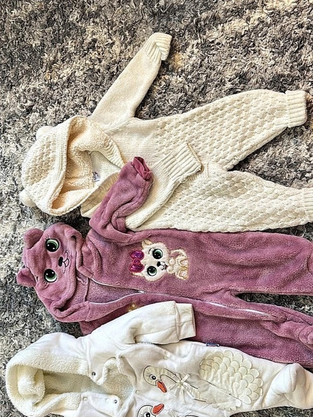 3-Piece Hooded Footie Set in Purple & Cream